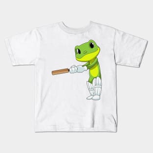 Frog at Cricket with Cricket bat Kids T-Shirt